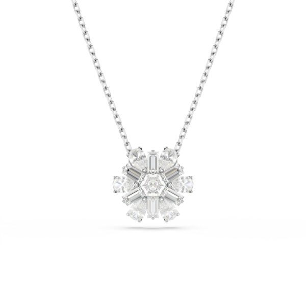 Swarovski Idyllia pendant, Mixed cuts, Snowflake, White, Rhodium plated