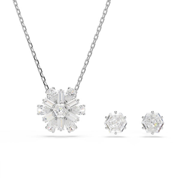 Swarovski Idyllia set, Mixed cuts, Snowflake, White, Rhodium plated