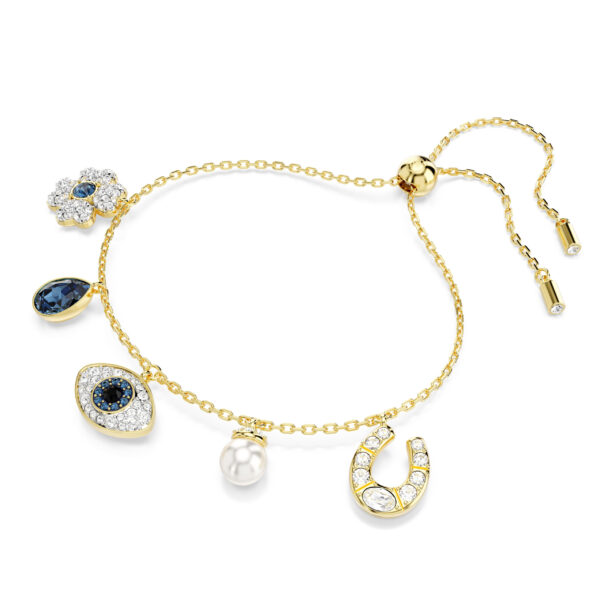 Swarovski Symbolica bracelet, Crystal pearl, Clover, evil eye and horseshoe, Blue, Gold-tone plated - Image 2