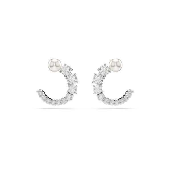 Swarovski Matrix hoop earrings, Crystal pearl, Round cut, White, Rhodium plated