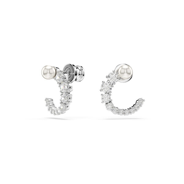 Swarovski Matrix hoop earrings, Crystal pearl, Round cut, White, Rhodium plated - Image 2