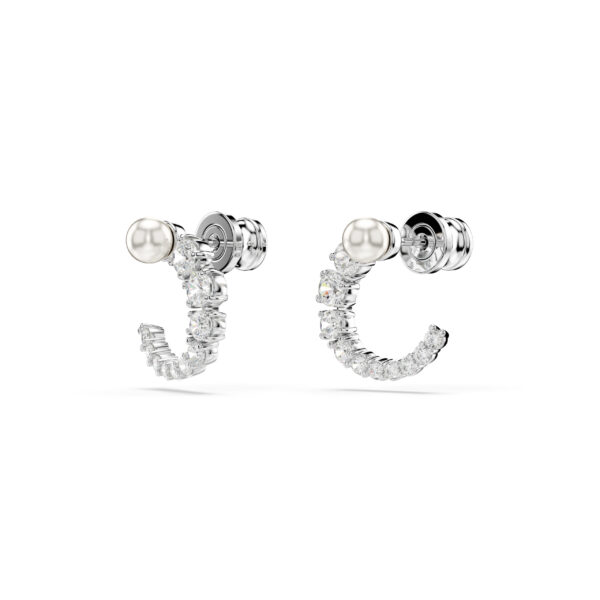 Swarovski Matrix hoop earrings, Crystal pearl, Round cut, White, Rhodium plated - Image 3