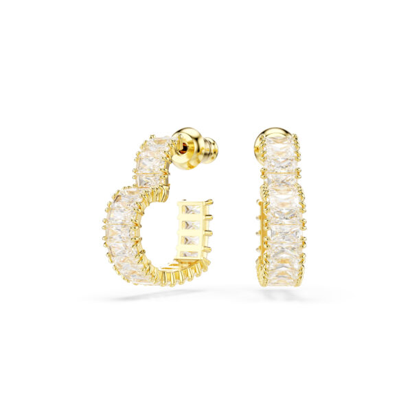 Swarovski Matrix hoop earrings, Baguette cut, Heart, Small, White, Gold-tone plated