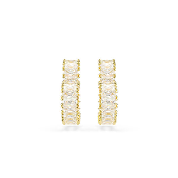 Swarovski Matrix hoop earrings, Baguette cut, Heart, Small, White, Gold-tone plated - Image 2