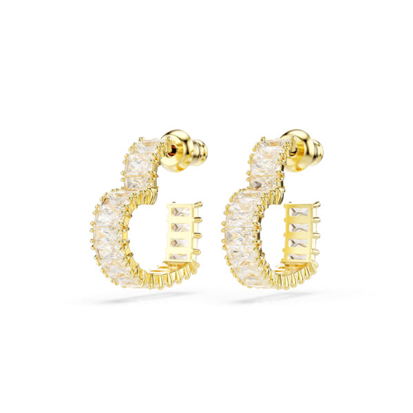Swarovski Matrix hoop earrings, Baguette cut, Heart, Small, White, Gold-tone plated - Image 3