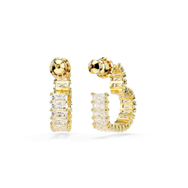 Swarovski Matrix hoop earrings, Baguette cut, Heart, Small, White, Gold-tone plated - Image 4