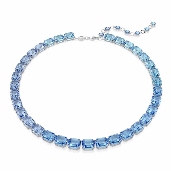 Swarovski Millenia Tennis necklace, Octagon cut, Color gradient, Blue, Rhodium plated