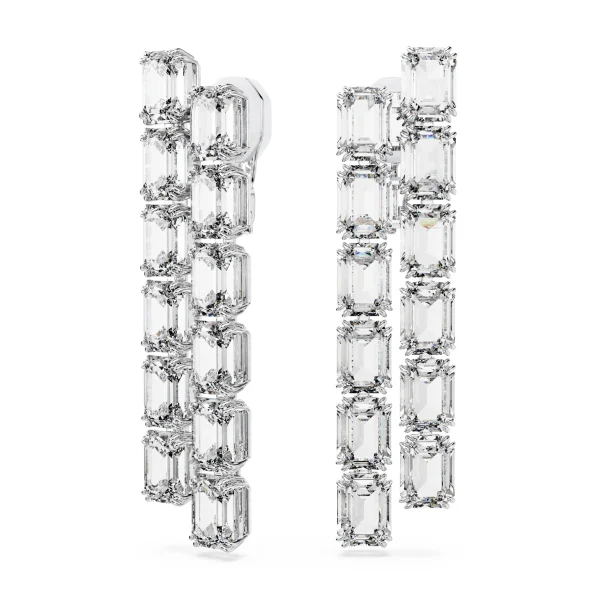 Swarovski Millenia clip earrings, Octagon cut, Long, White, Rhodium plated - Image 2