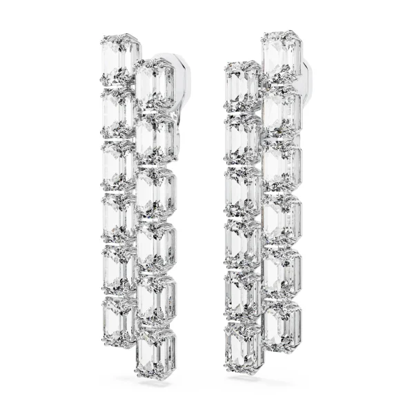 Swarovski Millenia clip earrings, Octagon cut, Long, White, Rhodium plated - Image 3