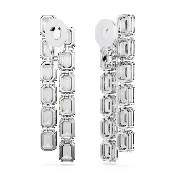 Swarovski Millenia clip earrings, Octagon cut, Long, White, Rhodium plated - Image 4