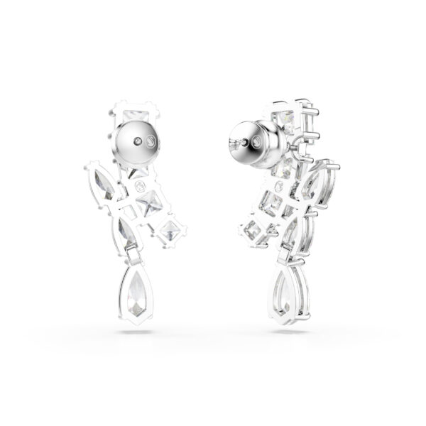 Swarovski Matrix drop earrings, Mixed cuts, White, Rhodium plated - Image 4