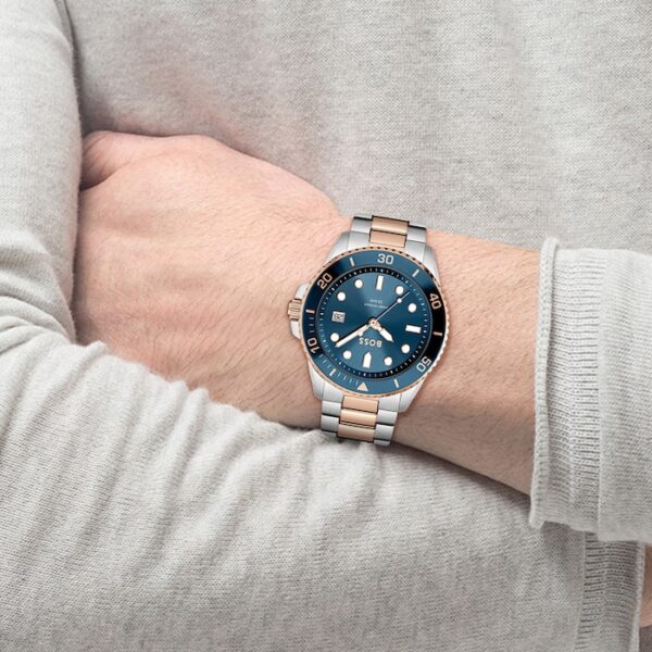Boss Ace Carnation Gold IP Bracelet 43mm Watch Blue - Image 4