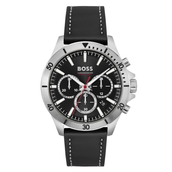 Boss Troper Chronograph Leather Strap 45mm Mens Watch Black