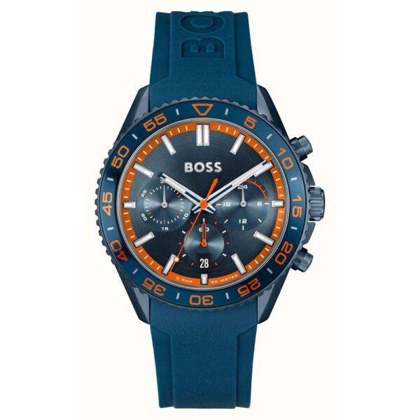 Boss Men's Runner (43mm) Blue Chronograph Dial, Blue Silicone Strap