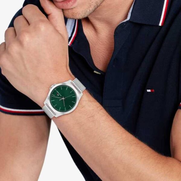 Tommy Hilfiger Norris Green Dial Mesh Watch - Image 4