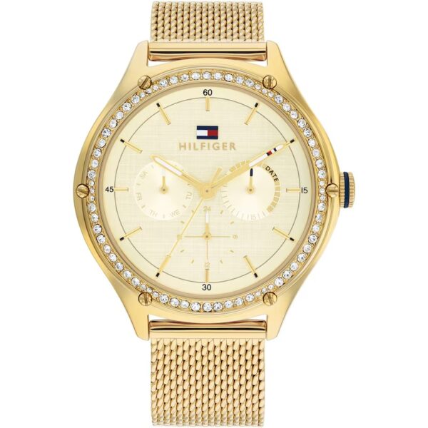 Tommy Hilfiger Ladies' Stone Set Bezel Gold Tone Mesh Strap Watch