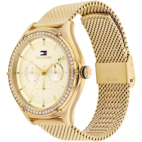 Tommy Hilfiger Ladies' Stone Set Bezel Gold Tone Mesh Strap Watch - Image 2