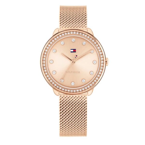 Tommy Hilfiger Ladies' Crystal Bezel Rose Gold Tone Mesh Strap Watch