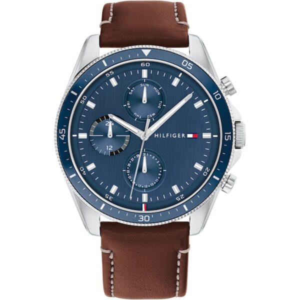 Tommy Hilfiger Men's Blue Dial Brown Leather Strap Watch