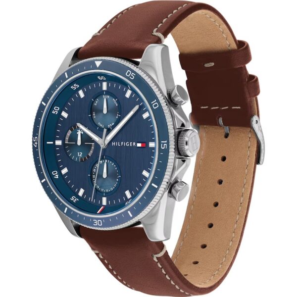 Tommy Hilfiger Men's Blue Dial Brown Leather Strap Watch - Image 2