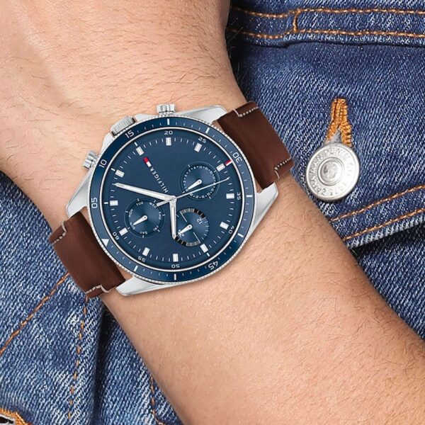 Tommy Hilfiger Men's Blue Dial Brown Leather Strap Watch - Image 4