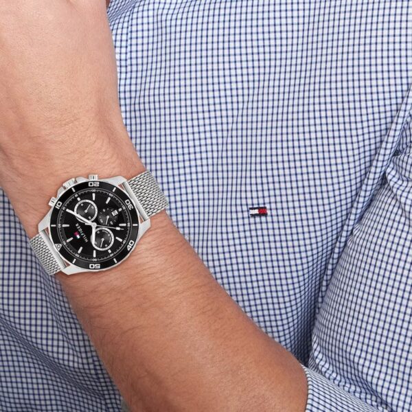 Tommy Hilfiger Men's Black Chronograph Dial Stainless Steel Mesh Bracelet Watch - Image 4