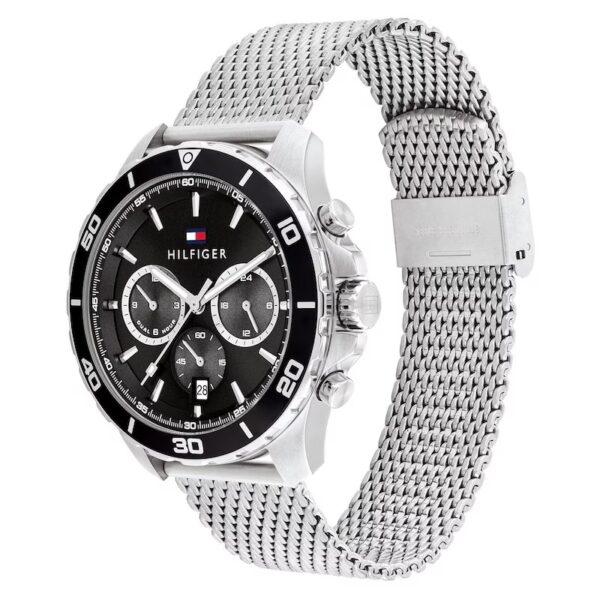 Tommy Hilfiger Men's Black Chronograph Dial Stainless Steel Mesh Bracelet Watch - Image 2