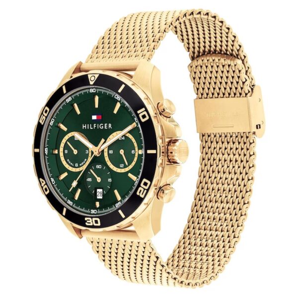 Tommy Hilfiger Men's Green Chronograph Dial Gold Tone Mesh Bracelet Watch - Image 2