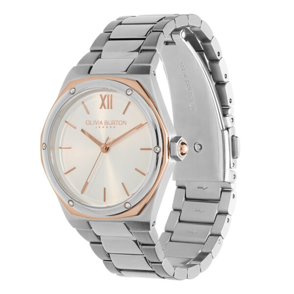 Olivia Burton Sports Luxe 33mm Hexa White, Carnation Gold & Silver Bracelet Watch - Image 2