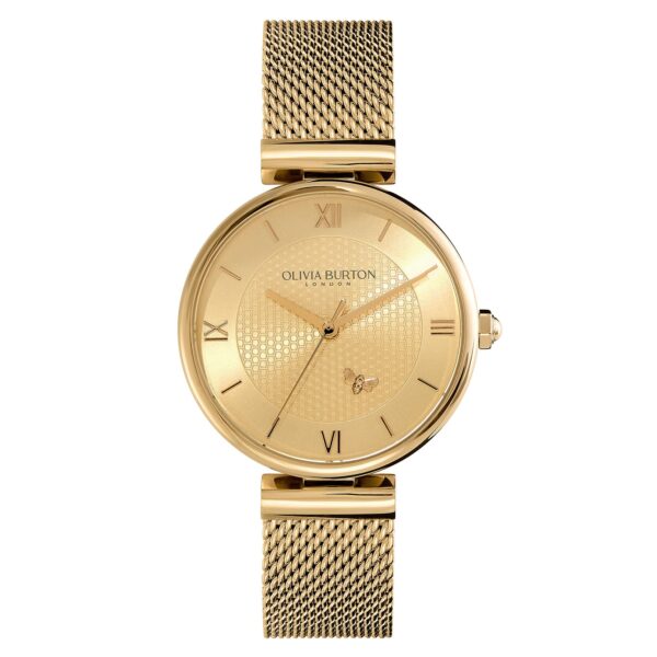 Olivia Burton Signature 36mm Minima Bee T-Bar Gold Mesh Watch