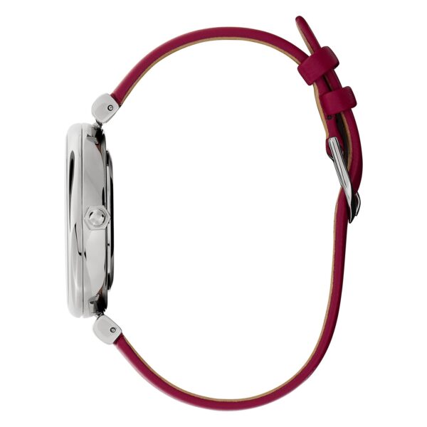 Olivia Burton Signature 36mm Minima Bee T-Bar Silver & Cranberry Leather Strap Watch - Image 5