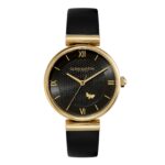 Olivia Burton Signature 36mm Minima Bee T-Bar Gold & Black Leather Strap Watch