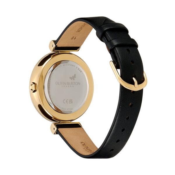 Olivia Burton Signature 36mm Minima Bee T-Bar Gold & Black Leather Strap Watch - Image 5