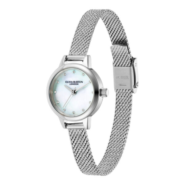 Olivia Burton Classic 23mm Mini White & Silver Mesh Watch - Image 2