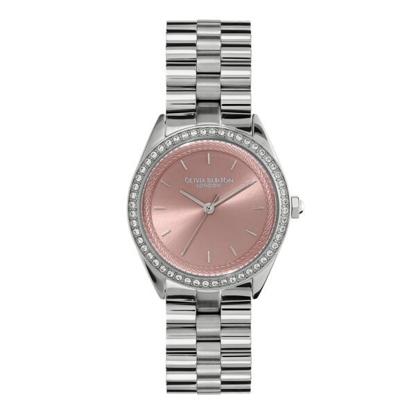 Olivia Burton Sports Luxe 34mm Bejewelled Mellow Rose & Silver Bracelet Watch