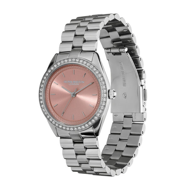 Olivia Burton Sports Luxe 34mm Bejewelled Mellow Rose & Silver Bracelet Watch - Image 2