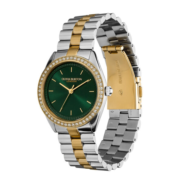 Olivia Burton Sports Luxe 34mm Bejewelled Forest Green & Two Tone Bracelet Watch - Image 2