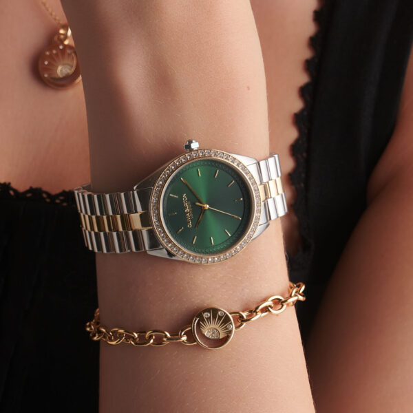 Olivia Burton Sports Luxe 34mm Bejewelled Forest Green & Two Tone Bracelet Watch - Image 3