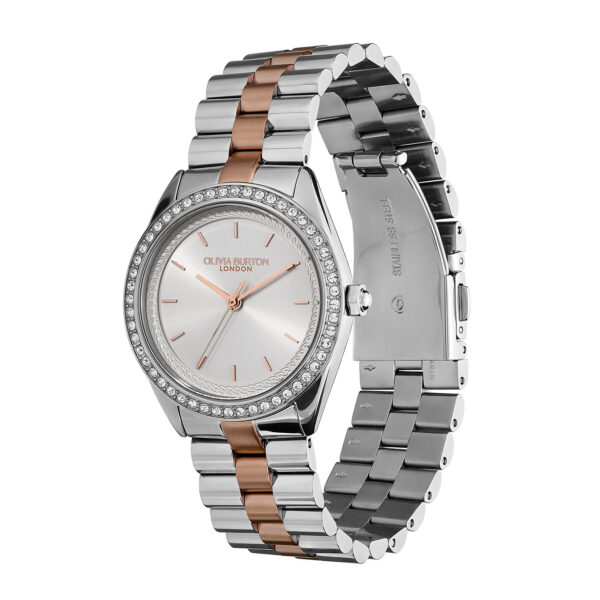 Olivia Burton Sports Luxe 34mm Bejewelled Silver & Two Tone Bracelet Watch - Image 2