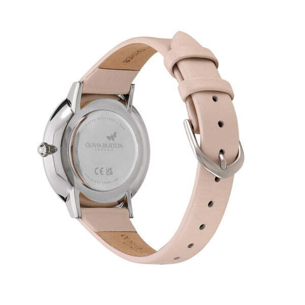 Olivia Burton Signature 35mm Butterfly Ultra Slim Silver & Nude Leather Strap Watch - Image 5