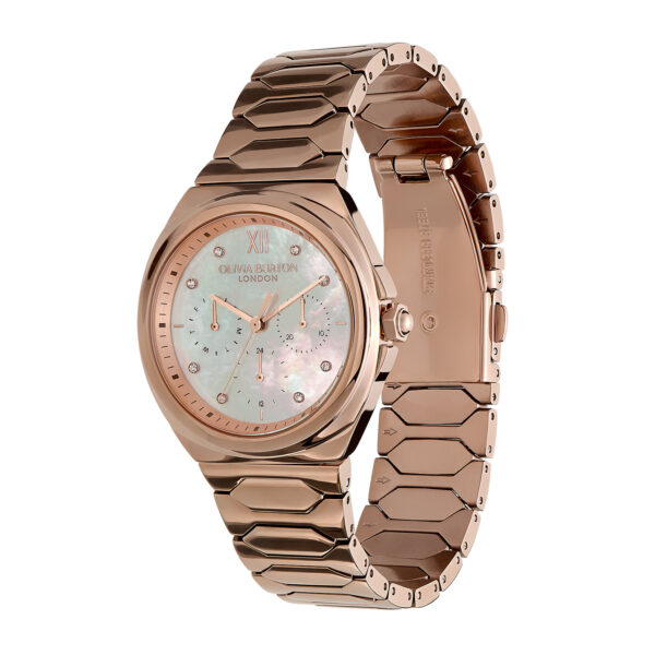 Olivia Burton Sports Luxe 36mm Lustre Multi-Function White & Rose Gold Bracelet Watch - Image 2