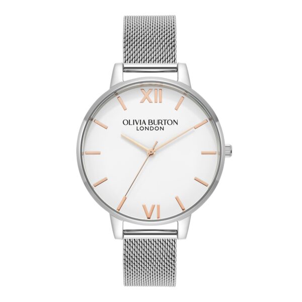Olivia Burton Classic 38mm White & Silver Mesh Watch