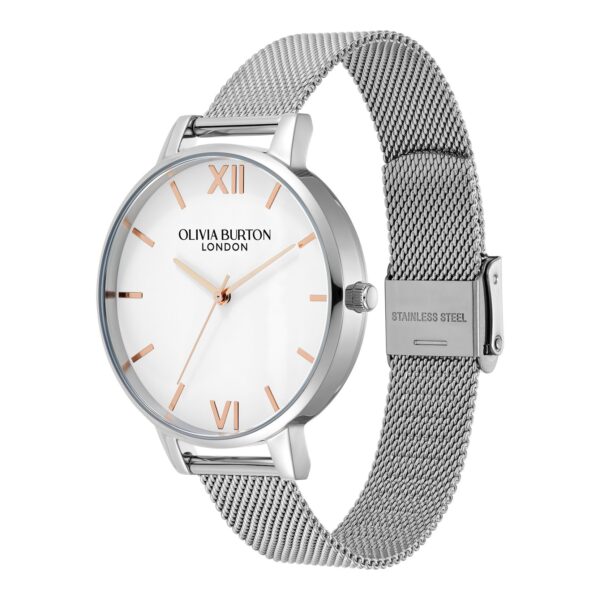 Olivia Burton Classic 38mm White & Silver Mesh Watch - Image 2