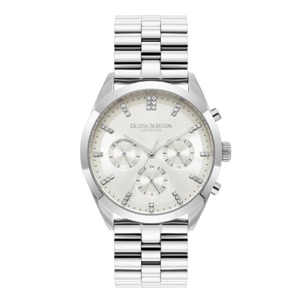 Olivia Burton Sports Luxe 38mm City Classic Multifunction Silver Bracelet Watch