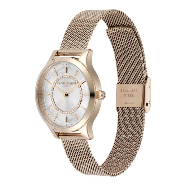 Olivia Burton Classic 30mm Wonderlust White & Rose Gold Mesh Watch - Image 2