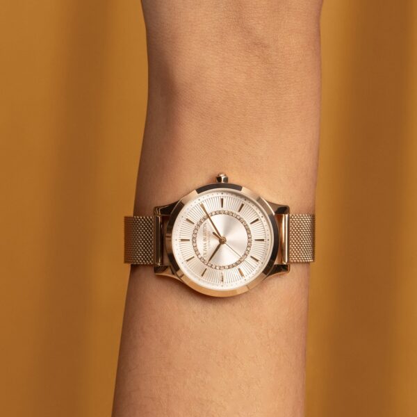 Olivia Burton Classic 30mm Wonderlust White & Rose Gold Mesh Watch - Image 3