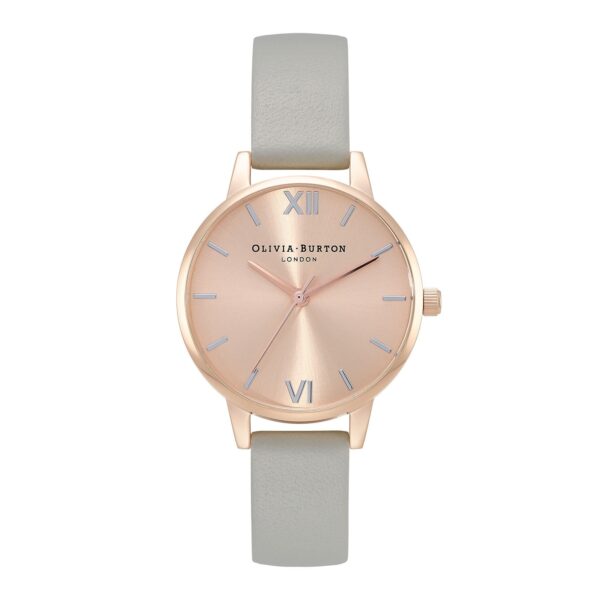 Olivia Burton The England 30mm Rose Gold & Gray Leather Strap Watch