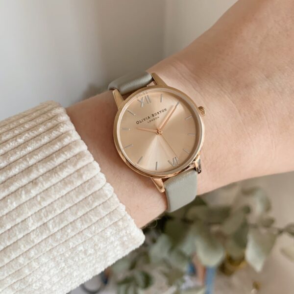 Olivia Burton The England 30mm Rose Gold & Gray Leather Strap Watch - Image 3