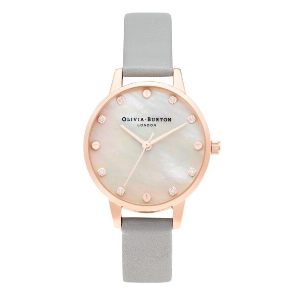 Olivia Burton Classics 30mm Rose Gold & Gray Leather Strap Watch