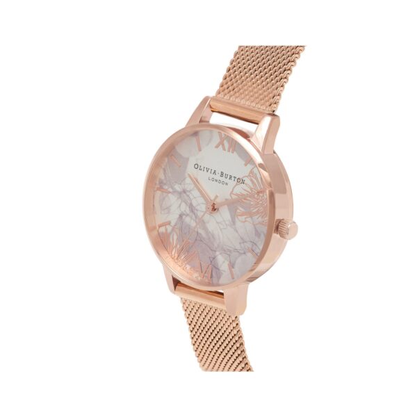 Olivia Burton Abstract Florals 30mm White & Rose Gold Mesh Watch - Image 2